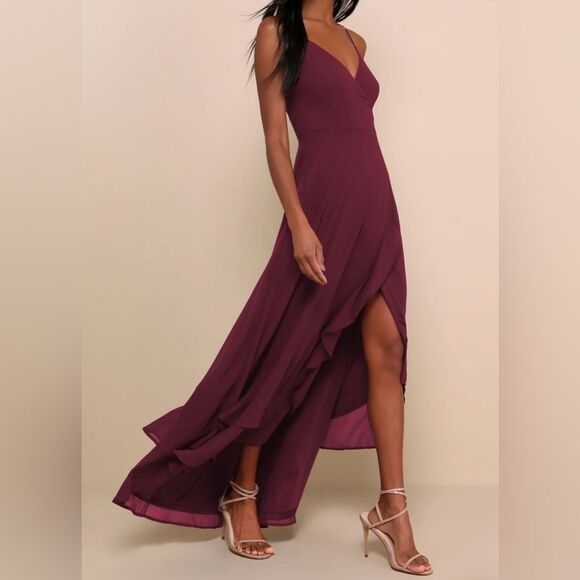 Lulus In Love Forever Plum Lace-Up High-Low Maxi Dress Size Medium - Picture 1 of 12